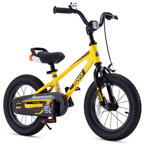 Royalbaby Freestyle EZ Kids Bike, Easy Learn Balancing to Biking, 16 Inch Balance & Pedal Bicycle, Instant Assembly Boys Girls Ages 4-7 Years, 16' Yellow