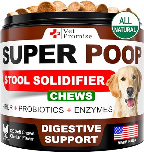 Super Poop Probiotics for Dogs - Dog Stool Softener - Fiber for Dogs Supplement - 6 Probiotics and Digestive Enzymes - Healthy Gut - Perfect for Firm Stool & Diarrhea Relief - 120 Chews
