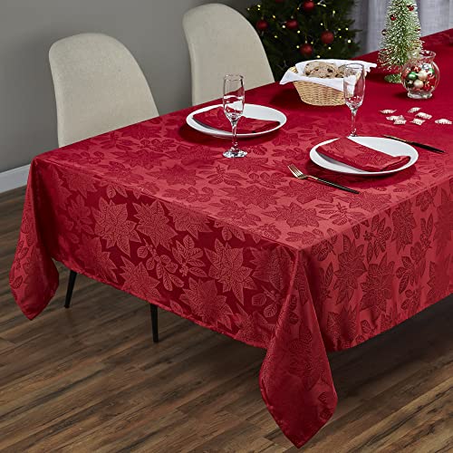 Kadut Christmas Tablecloth, Poinsettia Leaf Red Tablecloth (60 x 102 Inch) for 6 Foot Rectangle Tables, Heavy Duty Fabric, Table Cloth for Harvest, Xmas Holiday, Winter, and Parties Table Cover