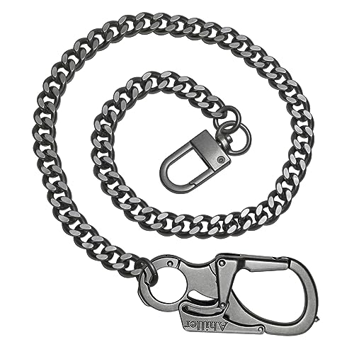 Ahiller Wallet Chain for Men, Double Lock Carabiner with Tungsten Steel Taper, Used in Men's Key Chain, Belt Chain, Pocket Chain, Heavy Duty Biker Wallet Chain, Jeans Chain.（DK-Black-1PCS）