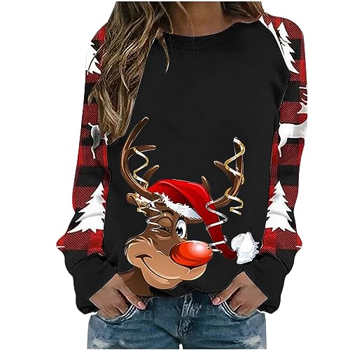QTOCIO Ugly Christmas Sweater for Women'S Funny Cute Reindeer Print Sweatshirts Long Sleeve Shirts Novelty Xmas Crewneck Tops Christmas Tops for Women Joy Date Night Tops for Women