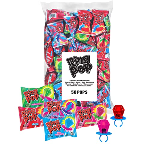 Ring Pop Individually Wrapped Bulk Lollipop Variety Party Pack – 50 Count Lollipop Suckers w/ Assorted Flavors - Fun Candy Bulk for Birthdays & Celebrations