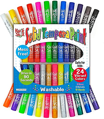 Kwik Stix Solid Tempera Paint Sticks, 24 Colors, Washable Paint Sticks for Kids, Non-Toxic, Quick Drying, Allergen Free, Paint Sticks in Classic, Metallic & Neon Colors, Paint for Kids and Toddlers