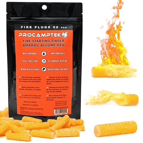 Procamptek Fire Plugs (50 Plugs) 100% Waterproof Fire Starter for Emergencies, Survival, Campfire, Fire Pits, Grills | Burns 5+ Minutes, All Natural, Non-Toxic