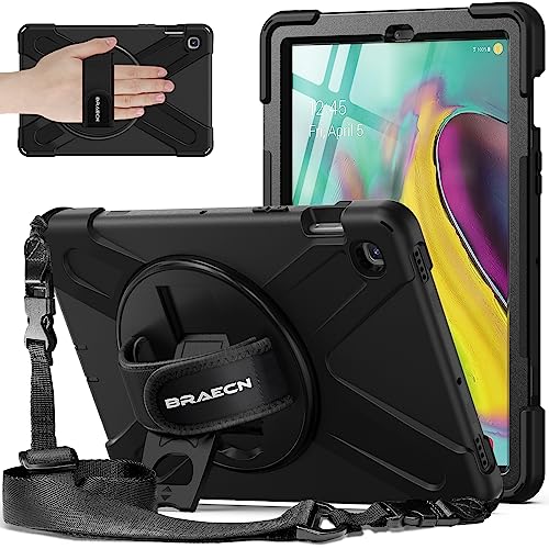 BRAECNstock Samsung Galaxy Tab S5e Case 10.5 inch 2019 (SM-T720/T725/T727),Shockproof Protective Galaxy S5e Tablet Case for Kids,with Screen Protector,Pen Holder,Rotating Stand/Hand Strap,Black