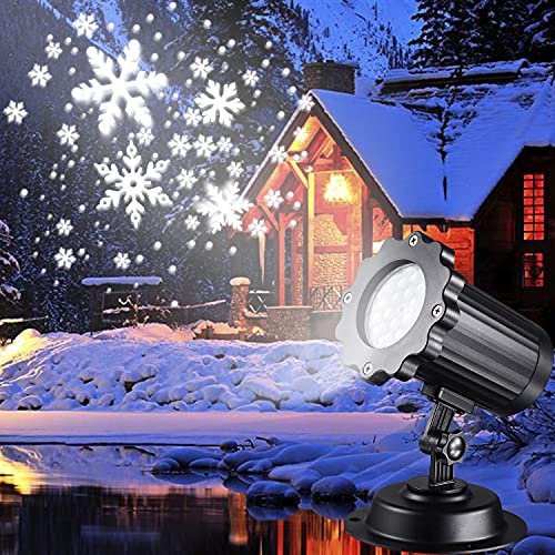 Snowfall LED Light Projector,Christmas Rotating Snowflake Projector Lamp[2023 Updated]with IP65 Waterproof White Snow for Outdoor Indoor Decoration Lighting on Halloween Holiday Birthday Wedding Party