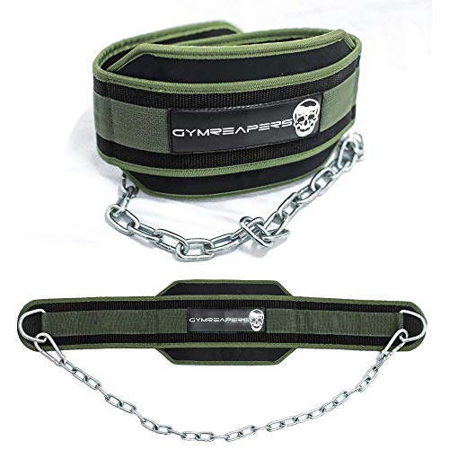Gymreapers Dip Belt With Chain For Weightlifting, Pull Ups, Dips - Heavy Duty Steel Chain For Added Weight Training (Ranger Green)