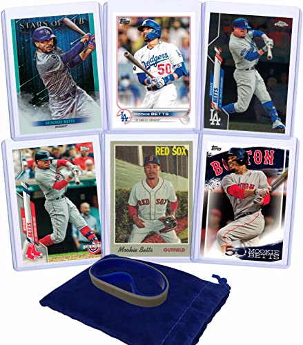 Mookie Betts (6) Assorted Baseball Cards Bundle - Boston Red Sox, Los Angeles Dodgers Trading Cards