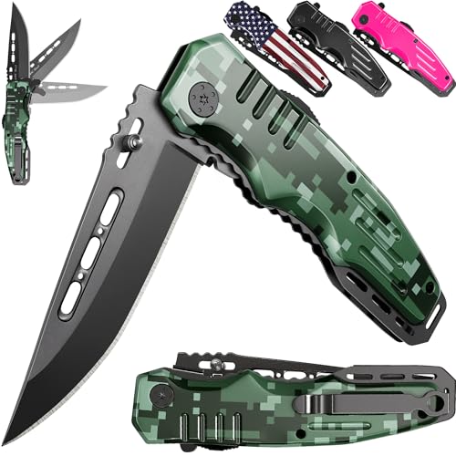 Spring Assisted Knife - Pocket Folding Knife - Military Style - Tactical Knife - Good for Camping Hunting Survival Indoor and Outdoor Activities Mens Gift 6681 N