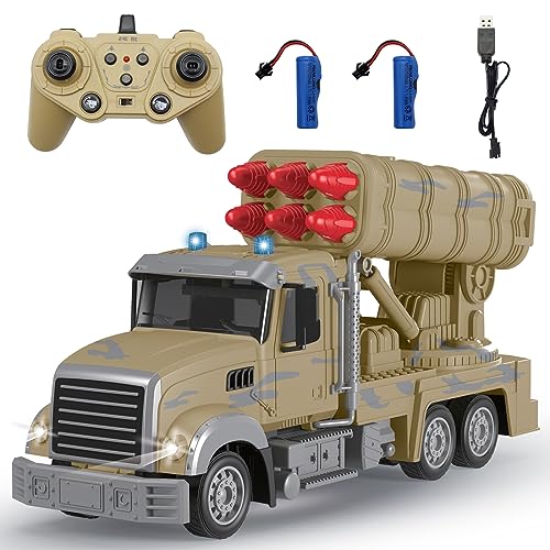 Fistone Remote Control Missile Military Truck, 2.4GHz RC Military Vehicles Toy Cars with 6 launchable Missiles, 1:24 Military Truck Army Vehicles with Lights Gift for 6-12 Year Old Boys