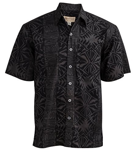Johari West Geometric Forest Tropical Hawaiian Batik Shirt (Large, Slate)