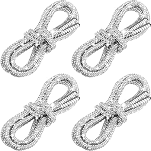Juinte 4 Piece Rhinestone Shoe Laces Crystal Glitter Rope Bling Hoodie String Rhinestone Glitter Rope for Sneakers Sweatpants (White)