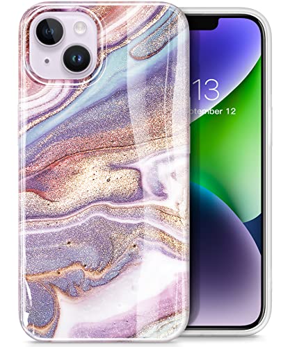 GVIEWIN Designed for iPhone 14 Case, for iPhone 13 Case 6.1', [10FT Military Grade Drop Test] Marble Soft Slim TPU Protective Shockproof Phone Case Cover, Flowing Sakura/Pink