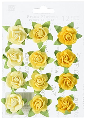 Prima 538644 Fairytale Roses Miniature Mulberry Flower Embellishments, Buttercup