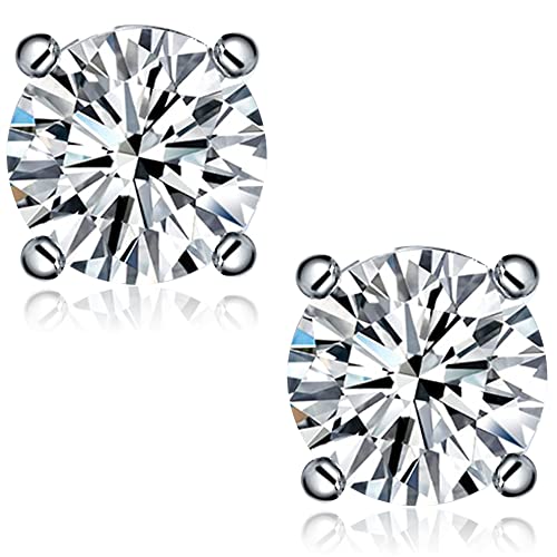 Moissanite Stud Earrings - 0.6ct-4ct D Color VVS1 Clarity Brilliant Round Cut Lab Grown Diamond - 18K White Gold Plated 925 Sterling Silver with Secure Friction Backings - Stylish Diamond Earrings with Square Gift Box