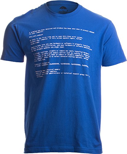 BLUE SCREEN OF DEATH Adult Unisex T-shirt / Geeky Windows Error Nerd Computer Tee Shirt L