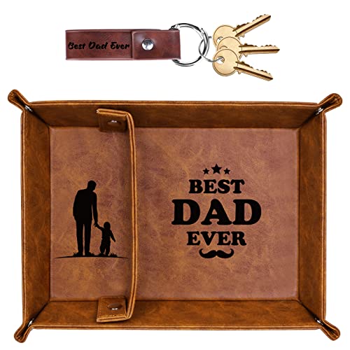 Funistree Best Dad Ever PU Leather Valet Tray and Keychain, Gifts for Dad from Daughter Son, Unique Dad Birthday Gifts from Kids, New Dad Gifts for Men Father Husband from Wife Christmas
