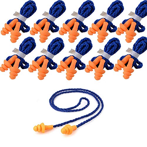 10 Pair Corded Reusable Ear Plugs for Shooting Range Ear Protection for Gun Range - Hunting Ear Plugs for Noise Reduction Construction Work - Gun Ear Protection Shooting Hearing Protection Ear Buds