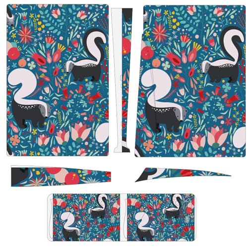 Flowers and Wild Skunks Slim Compatible with P-S-5 Skin Sticker Full Protective Cover for Disc Edition Console Controller