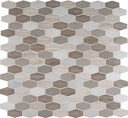 MSI Bellagio Blend Elongated Octagon Polished Marble Tile for Kitchen Backsplash, Wall Tile for Bathroom, Accent Wall Tile, and Shower Wall Tile, 11.63 in. X 12 in. Mesh-Mounted Mosaic Tile