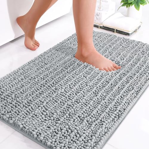 Arotive Luxury Chenille Bathroom Rug Mat, Extra Soft Thick Absorbent Shaggy Bath Rugs, Non-Slip Machine Wash Dry Plush Bath Mats for Bathroom, Shower, and Tub (24'x16', Light Grey)