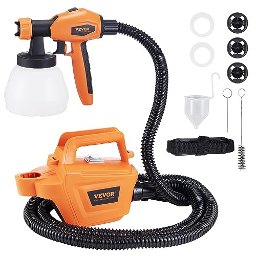 VEVOR Paint Sprayer, 800W Electric Spray Paint Gun with 10FT Air Hose, 1300ml Container and 3 Spray Patterns, 4 Nozzles, HVLP Spray Gun for House Painting Home Interior & Exterior Walls, Fence
