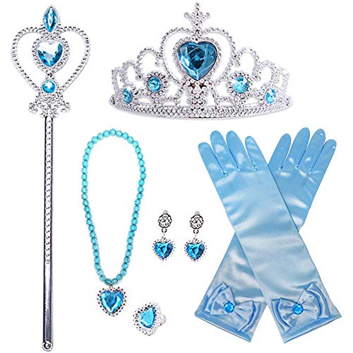 AMOR Princess Dress Up Accessories, 8PCS Jewelry Dress Up Set for Toddler Girls With Gloves Tiara Crown Wand Necklaces Earrings ring for Kids Party Cosplay Set