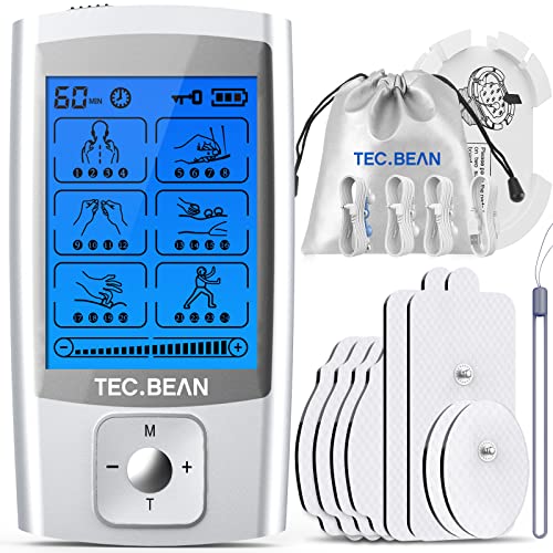 TEC.Bean Tens Unit for Pain Management and Rehabilitation with 24 Modes and 8 Pads Pulse Impulse Massager Great for Treating Pain and Muscle Relief