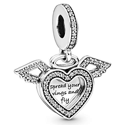 Pandora Heart and Angel Wings Dangle Charm - Compatible Moments Bracelets - Jewelry for Women - Gift for Women in Your Life - Made with Sterling Silver & Cubic Zirconia