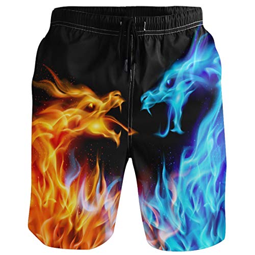 visesunny Fire Dragon Print Men Beach Shorts Summer Swim Trunks Sports Swimming Bathing Suits with Mesh Lining