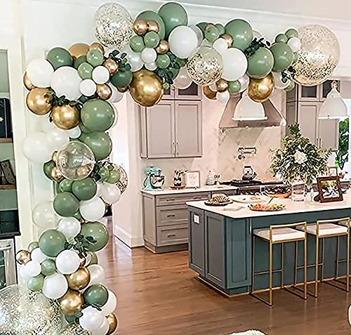 Oopat DIY Sage Green and White balloon Garland Arch Kit for Baby Shower Bridal Shower Wedding Birthday Hen Party Christmas Decoration (Sage Green)