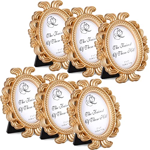 Vintage Picture Frame Antique Photo Frame Baroque Place Card Photo Holder Mini Picture Frame Beaded Photo Frame Resin Oval Frame Table Top Display Frame Christmas Holiday Decor (Gold, 6 Pieces)