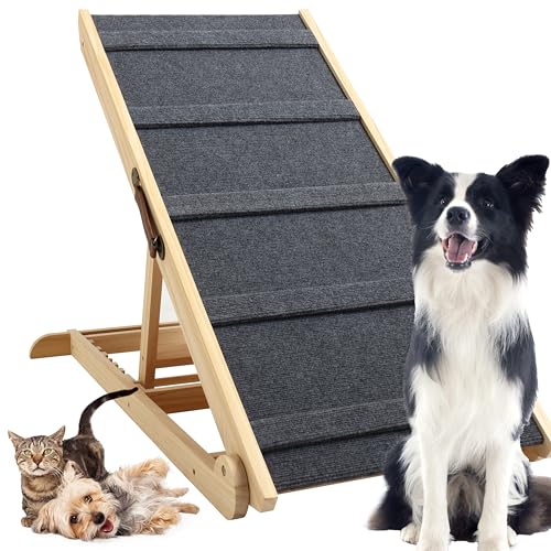 Finnhomy Adjustable Dog Ramp, Wooden Folding Dog Safety Ramp for Bed, Cars, Height Adjustable from 13' to 24.8', Supports up to 200 Lbs, Pre-Assembled, Great for Small and Older Dogs