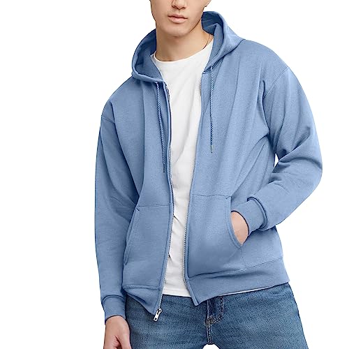 Hanes mens Full-zip Eco-smart Hoodie athletic sweatshirts, Light Blue, Medium US