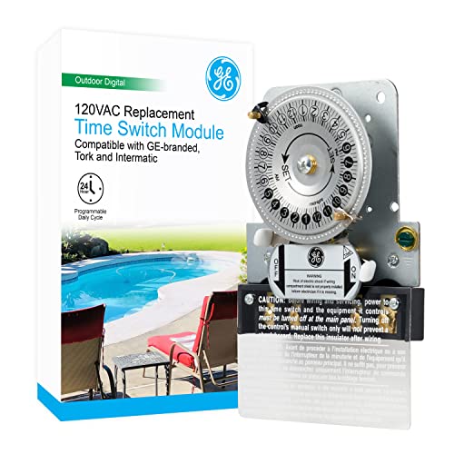 GE home electrical 120VAC Replacement Mechanical Time Switch, Additional Adapters Included, Box Not Included, ON/Off, 24-Hour Cycle, Ideal for Fans, Pool Pumps, Water Heaters, Air, & Heating, 48782