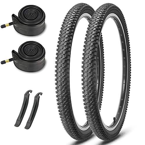 26-inch Mountain Bike Tires Set: MOHEGIA 2-Pack 26x1.95 Inch Folding Replacement Bicycle Tires and Inner Tubes with Tire Levers Pair