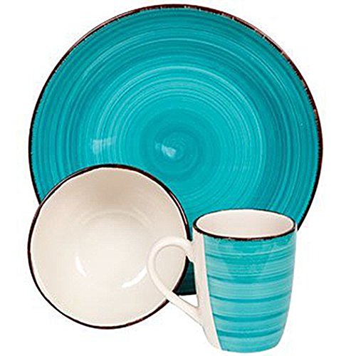 3 Piece Royal Norfolk Turquoise Swirl Stoneware Dinner Set - Plate, Bowl, Mug