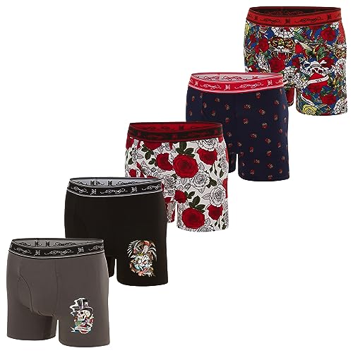 ED HARDY 5 Pack Men's Boxer Briefs, Cooling Micro Modal Underwear, Soft Breathable Underpants with Colorful Prints/Large