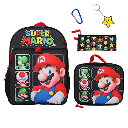 Super Mario Bros Character Grid 16' Youth 5-Piece Backpack Set