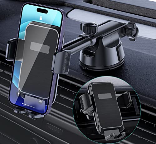 DOLYOFG Car Phone Holder Mount, [Military-Grade Suction & Super Sturdy Base] 3 in 1 Universal Phone Mount for Car Dashboard Windshield Air Vent Hands Free Car Mount for iPhone Android Smartphone