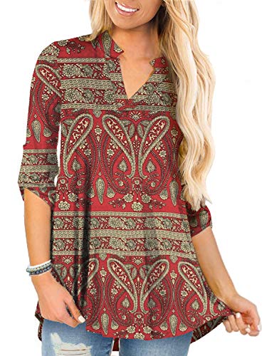 a.Jesdani Womens Plus Size Floral Printed 3X Multi Red Tunics Tops Blouse Shirt for Women