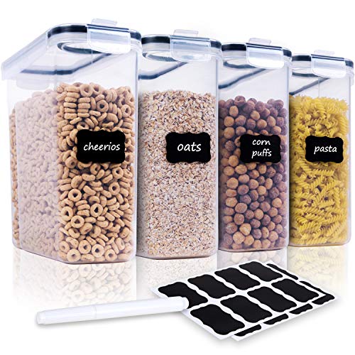 FOOYOO Cereal Containers Storage Set - 4 Piece Airtight Large Dry Food Storage Containers(135.2oz), BPA Free Dispenser Plastic Cereal Storage Containers with 16 Labels & Pen
