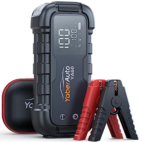 YaberAuto Car Battery Jump Starter 6000A Jump Box (All Gas/12.0L Diesel) Portable Battery Pack, 12V Car Battery Jumper with Extended Jumper Cables, 45W Fast Charging, 600 Lumens Light