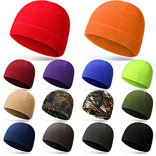 SATINIOR 14 Pieces Fleece Hat Mens Skull Cap Fleece Watch Cap Army Tactical Winter Warm Beanie for Running Skiing Cycling Sports,14 Colors