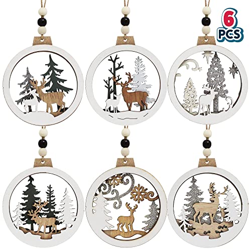 Joiedomi 6 Pieces Wooden Christmas Ornaments Hanging Reindeer Ornaments for Indoor/Outdoor, Party Decoration, Tree Ornaments, Events and Christmas