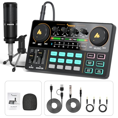 MAONO Podcast Equipment Bundle Audio mixer All-in-One Podcast Production Studio with 3.5mm Microphone for Live Streaming, Podcast Recording, PC, Smartphone, DJ MaonoCaster Lite (AU-AM200-S1)