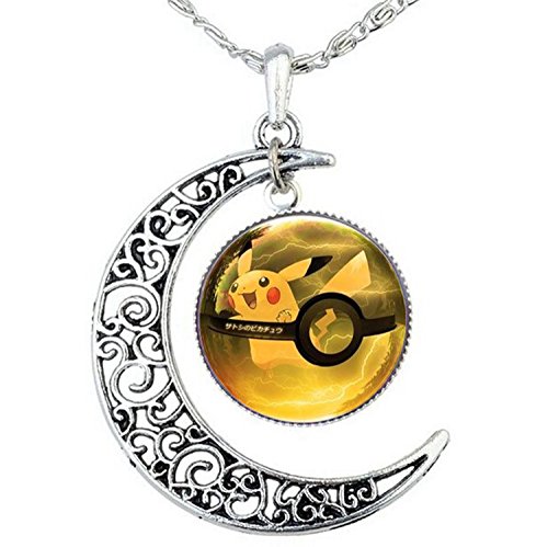 Joyplancraft Anime Pocket Monster Crescent Necklace Anime Eevvelution Glass Dome and New Moon Necklace (Style 2)
