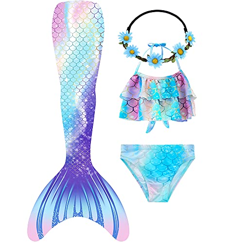 GALLDEALS Mermaid for Swimming Girls Swimsuit Princess Bikini Set Bathing Suit Swimmable Costume (No Monofin)