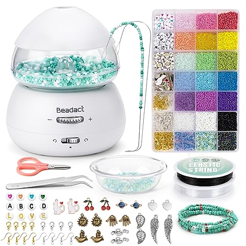 Beadact Electric Bead Spinner, Clay Bead Spinner, Battery-Powered Bead Spinner with 21000 PCS Glass Seed Beads for Jewelry Making, Time-Saving Bead Spinner for Bracelets Necklace Making