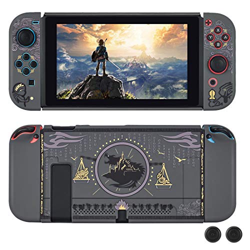 DLseego Dockable Protective Case Design for Nintendo Switch, Newest Pattern Cover with Anti-Scratch and Shock-Absorption Design Soft Touch Hard Cover with 2 pcs Thumb Grips - Zelda